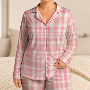 Pink Ivory Gingham Check for Cozy Nights, Relaxed Weekend Mornings, and Home Days Satin Pajamas Set