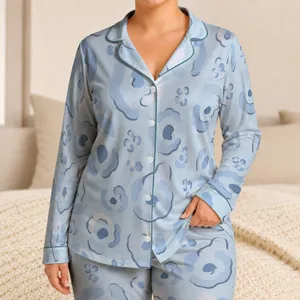 Icy Blue Leopard Spots Soft Lounge Set For Cozy Nights And Relaxed Weekend Mornings Satin Pajamas Set