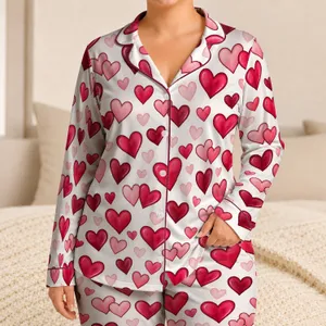 Raspberry Heart Valentine's Loungewear for Romantic Nights and Cozy Home Relaxation Satin Pajamas Set