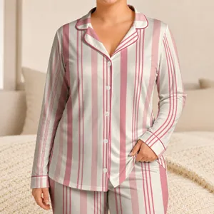 Pink Ivory Vertical Stripes for Cozy Bedtime Relaxation and Weekend Lounging Women Satin Pajamas Set
