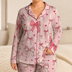 Pink Bow Heart Ribbon Aesthetic for Cozy Nights, Romantic Lounging, and Gift Giving Satin Pajamas Set