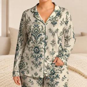 Vintage Botanical Damask Floral Motifs For Elegant Lounging And Relaxed Home Days Satin Pajamas Set
