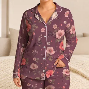 Mauve Plum Botanical Flowers for Spring Lounging, Cozy Home Style, and Women’s Gift Satin Pajamas Set