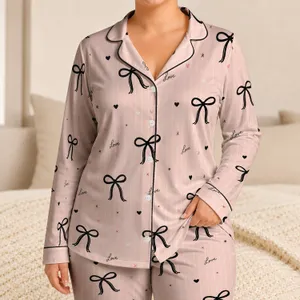 Blush Love Bow Stripes For Romantic Lounging And Valentine Gifting At Home For Women Satin Pajamas Set