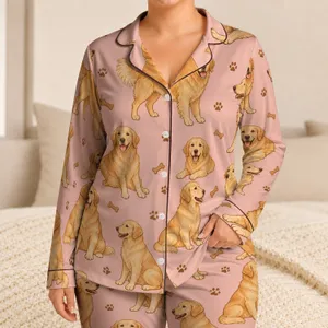 Golden Retriever Dogs, Cozy Home Lounge Gift For Dog Lovers And Golden Retriever Fans Satin Pajamas Set