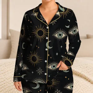 Celestial Eyes, Moons And Stars For Mystical Lounging, Witchy Gifts And Cozy Nights Satin Pajamas Set