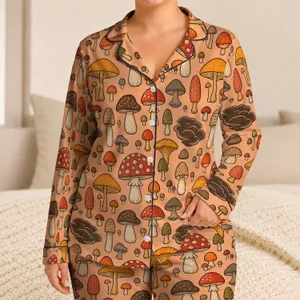 Woodland Mushroom Folk Motif For Cozy Bedtime, Nature Lovers And Cottagecore Fans Satin Pajamas Set