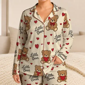 Little Bear Hearts Cozy Valentine's Day Gift For Teddy Bear Lovers And Family Gifting Satin Pajamas Set