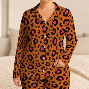 Burnt Orange Leopard Spots for Stylish Lounging, Cozy Nights, and Weekend Getaways Satin Pajamas Set
