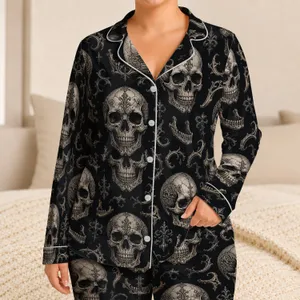 Gothic Skull Motifs for Dark Alternative Loungewear, Halloween Parties, and Gifts Satin Pajamas Set