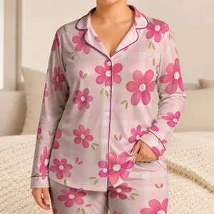 Pink Daisy Gingham Floral Style for Cozy Weekends, Relaxed Lounging, and Gift Giving Satin Pajamas Set