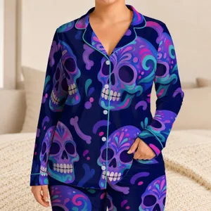 Colorful Abstract Skull Motifs for Halloween Lounging and Alternative Gifts for Women Satin Pajamas Set