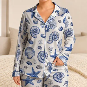 Coastal Sea Life Watercolor Motifs for Beach Days and Relaxed Lounging, Women’s Gift Satin Pajamas Set