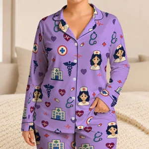 Healthcare Hearts and Stethoscopes for Nursing School Lounge Days Gift for Nurses Satin Pajamas Set