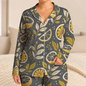 Lemon Citrus Leaves Summer Vacation Lounge Style Gift for Women and Lemon Lovers Satin Pajamas Set