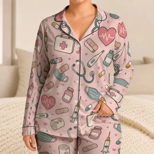 Medical Care Hearts Stethoscope ECG Motifs for Nurses, Doctors, and Healthcare Fans Satin Pajamas Set