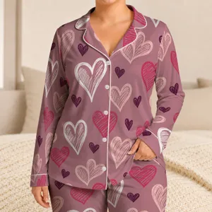 Mauve Pink Heart Color Block Style For Cozy Lounging And Romantic Gift Giving At Home Satin Pajamas Set