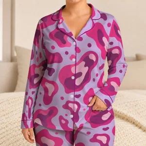 Lavender Magenta Organic Camo for Cozy Lounging and Trendy Streetwear Style Lovers Satin Pajamas Set