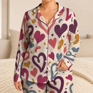 Abstract Heart Shapes for Cozy Lounging, Romantic Gift Ideas and Everyday Relaxation Satin Pajamas Set