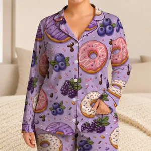Lavender Donut Berry Treats Cozy Dessert Lounge Gift For Sweet Nighttime Moments Satin Pajamas Set