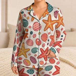 Colorful Starfish And Seashell Beachwear For Coastal Getaways And Seaside Lovers Satin Pajamas Set
