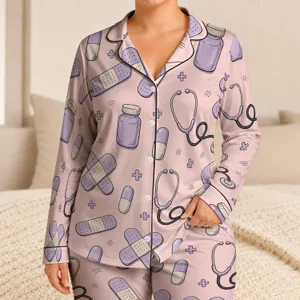 Lavender Medical Bandages And Stethoscopes for Nurses' Relaxation And Self Care Satin Pajamas Set
