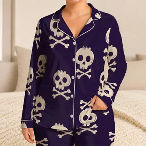Ivory Skull And Crossbones Gothic Motifs For Halloween Nights And Cozy Horror Fans Satin Pajamas Set