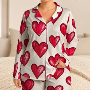 Raspberry Red Hearts For Valentine's Day Lounging And Cozy Nighttime Gifts For Her Satin Pajamas Set