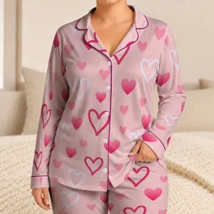 Blush Pink Hearts for Romantic Sleepovers, Relaxed Lounging and Cozy Nights at Home Satin Pajamas Set