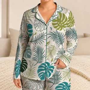 Tropical Monstera And Palm Leaves For Relaxing Resort Evenings And Vacation Lounging Satin Pajamas Set