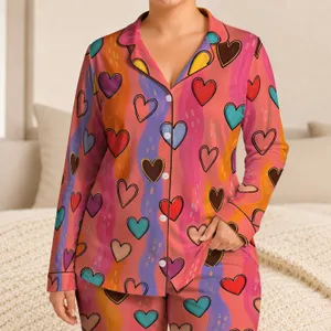 Colorful Hand Drawn Hearts for Cozy Sleepovers, Lounging, and Valentine's Day Gifts Satin Pajamas Set