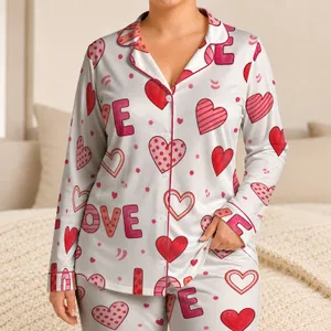 Hand Painted Watercolor Love Hearts for Valentine's Day Cozy Nights at Home Women Satin Pajamas Set