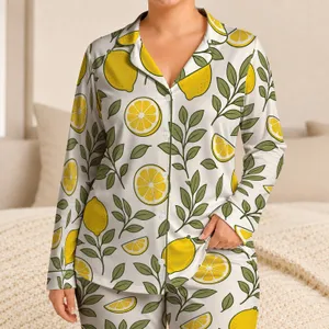 Lemon And Olive Leaf Mediterranean Motif For Summer Resort Vacation Women's Gift Giving Satin Pajamas Set