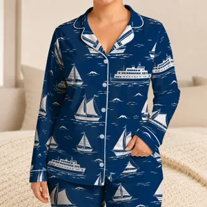 Nautical Sailboats And Ferries For Relaxed Coastal Lounging And Seaside Travel Enthusiasts Satin Pajamas Set