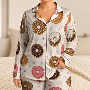 Colorful Donut Sprinkle Motifs For Cozy Sleepwear And Lounge Days, Sweet Bakery Lovers Satin Pajamas Set