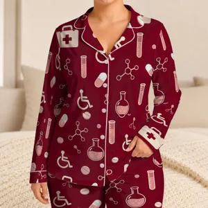 Medical Icons Oxblood Burgundy for Nurses Healthcare Workers and Clinic Staff Gifts Satin Pajamas Set