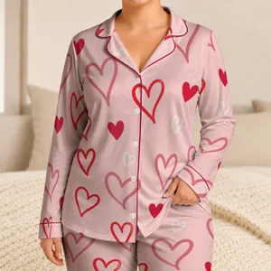 Hand Drawn Cherry Red Hearts for Cozy Valentine's Day Lounging and Romantic Gifting Satin Pajamas Set