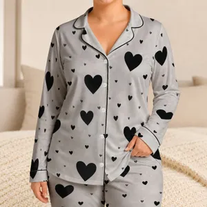 Minimal Black Heart Scatter for Cozy Bedtime and Relaxed Weekend Comfort for Women Satin Pajamas Set