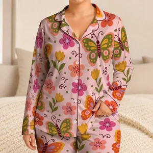 Garden Butterflies And Wildflowers For Cheerful Lounge Days And Cozy Home Moments Satin Pajamas Set