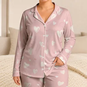 Blush Pink White Hearts For Romantic Lounging, Cozy Evenings, And Valentine’s Gifts Satin Pajamas Set