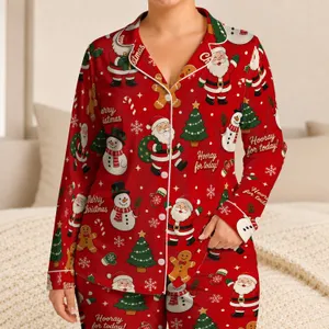 Cheerful Santa Gingerbread Snowman Holly Christmas Motifs For Holiday Celebrations Satin Pajamas Set