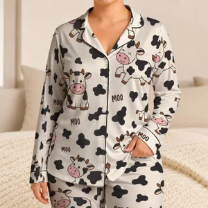 Cute Cartoon Dairy Cows for Cozy Farmhouse Lounging, Sleepovers, and Cow Lover Gifts Satin Pajamas Set