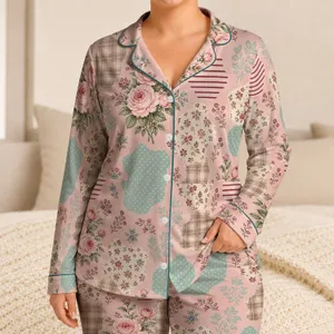 Vintage Floral Patchwork Lounge Set for Cozy Evenings and Relaxed Weekend Style at Home Satin Pajamas Set