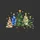 Modern Holiday Style Five Stylized Camo Christmas Trees with Desert Blue Woodland Earth Tone Tactical Patterns, Yellow Stars & Snowflakes Sweatshirt - 2