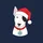 Christmas Dog Lovers' White English Bull Terrier Puppy Black Eye Patch Red Santa Hat Blue Snowflake Graphic Sweatshirt - 2
