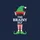 Whimsical Holiday Celebrants Green Elf Hat Golden Bells Red Band 'THE BRAINY ELF' White Text Red Striped Socks Green Elf Shoes Sweatshirt - 2