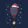 Tennis Player's Christmas Red Tennis Racket & Neon Ball with Santa Hats, Multi-Color Christmas Lights, White Snowflakes Black Sky Sweatshirt - 2
