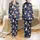Cat Lovers' Whimsical Christmas Cats in Festive Sweaters, Santa Hats, Navy Blue, Red, Green, Yellow Star & Snowflake Pattern Satin Pajamas Set - 1