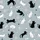 Cat Lovers' Playful Cartoon Black & White Cats, Yarn, Mice, Fish Bones Muted Grey-Blue All-Over Pattern Satin Pajamas Set - 2