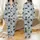 Cat Lovers' Playful Cartoon Black & White Cats, Yarn, Mice, Fish Bones Muted Grey-Blue All-Over Pattern Satin Pajamas Set - 1